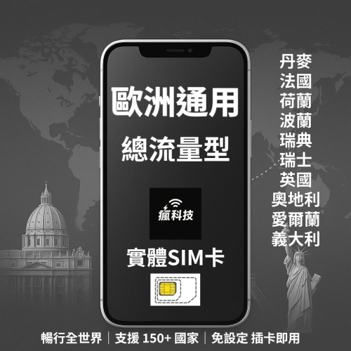 瘋科技【全球旅遊上網wifi租借 / esim / 實體sim卡】歐洲10國上網 實體SIM卡 奧地利 義大利 英國