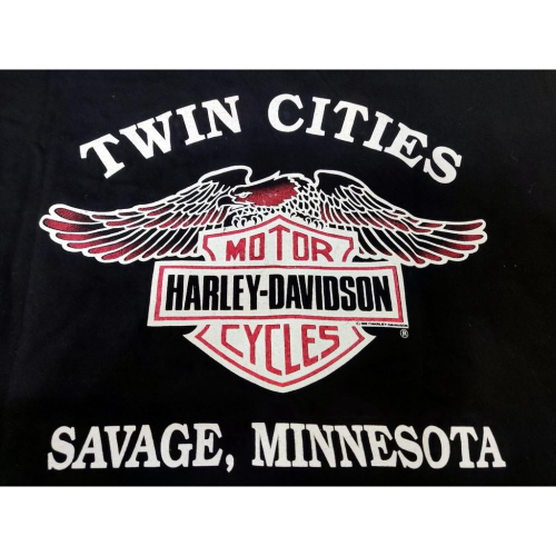 【美國製HARLEY-DAVIDSON】哈雷 明尼蘇達州 限定版短T 聖誕老人 美式機車 雙缸圖案 黑色純棉短袖T恤M號