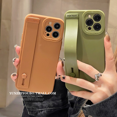 簡約純色腕帶殼適用iphone13/12pro max蘋果11手機殼iphonex液態硅膠xsmax創意x/xr日韓8p