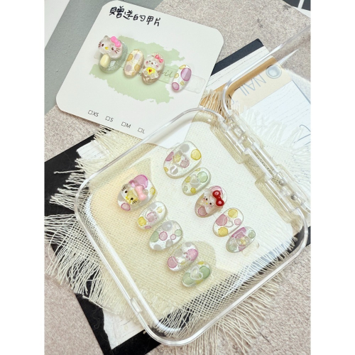 kitty穿戴甲 泡泡美甲 指甲片 夏日彩糖 商品實拍 純手工 可補單片 台灣出貨 附盒 附工具包 白開水貓眼