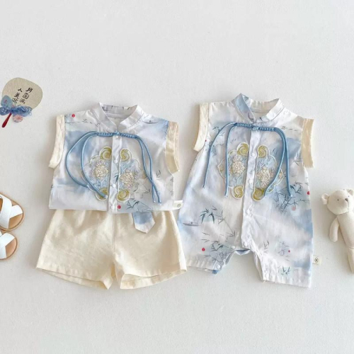 ?雙生媽の櫥窗? 純棉中國風水墨畫刺繡包屁/套裝 刺繡套裝 中國風 唐朝