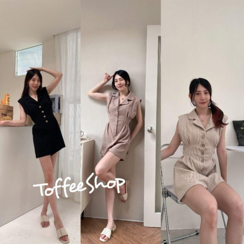 ?現貨黑/杏/卡?66129美腰鈕扣連身褲約會穿搭