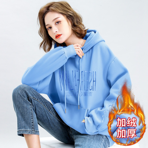 紅色加絨加厚衛衣女年秋冬新款爆款時尚寬松百搭外套新年上衣
