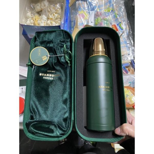 泡菜拉麵代購 上海/大陸星巴克starbucks 膳魔師綠色經典保溫瓶+束口袋+盒子
