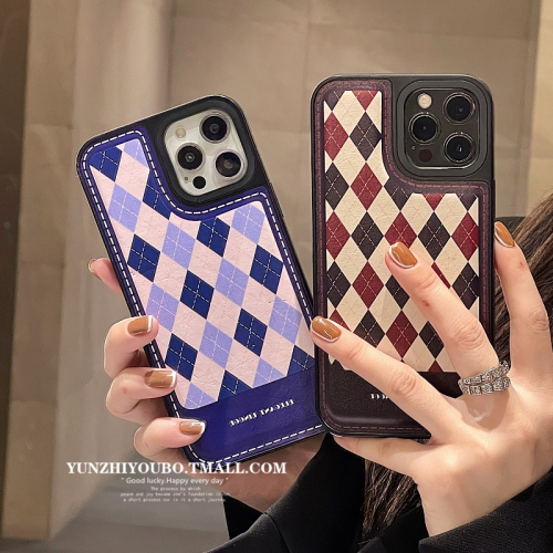 復古ins菱格紋適用iphone13/12promax蘋果11手機殼iphonex硅膠xsmax個性xr日韓8plus女