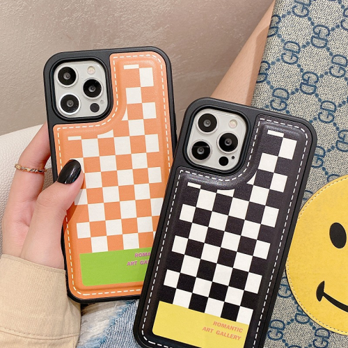 ins棋盤格適用iphone13/12pro max蘋果11手機殼iphonex皮質xsmax情侶xr日韓8plus女7