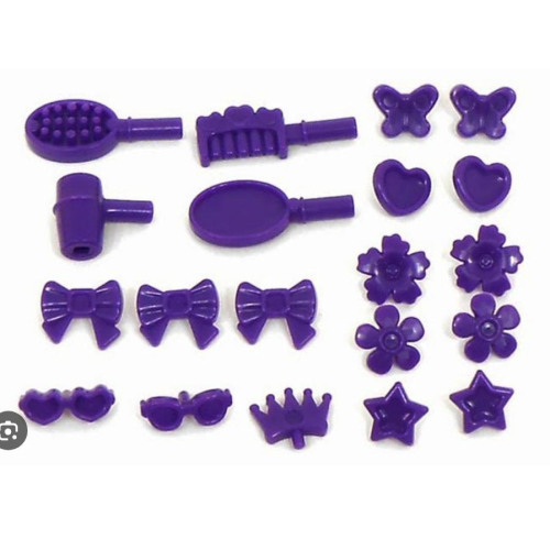 正版LEGO 美妝髮飾用具 梳子 吹風機 鏡子 蝴蝶結 裝飾 深紫色
