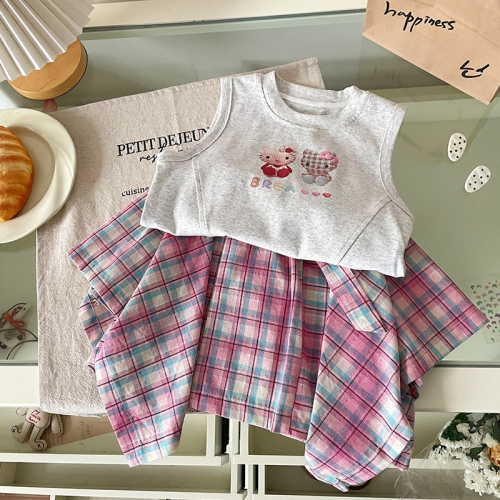 [CCbaby]女童帥氣kT背心不規則設計短裙套裝-預購