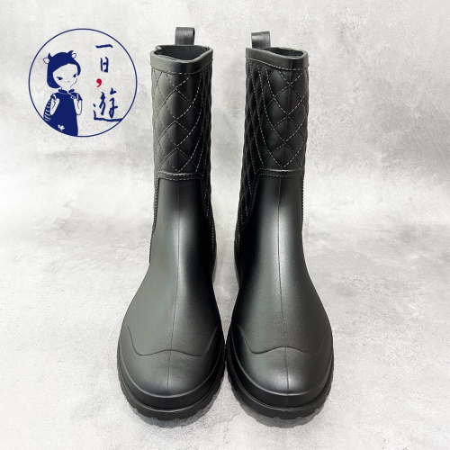 【NicoFun 愛定做】一日遊 優雅菱格紋雨鞋 靴型雨鞋 防水短靴 橡膠雨鞋 雨具 37~41碼 大尺碼鞋