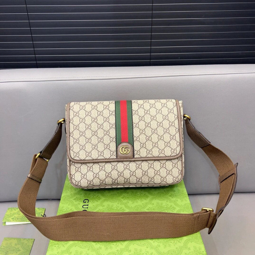 GUCCI古馳包包 男女通用郵差包 翻蓋包 Ophidia郵差包 經典老花印花包 大容量小方包 多隔層側背包 PVC拼皮