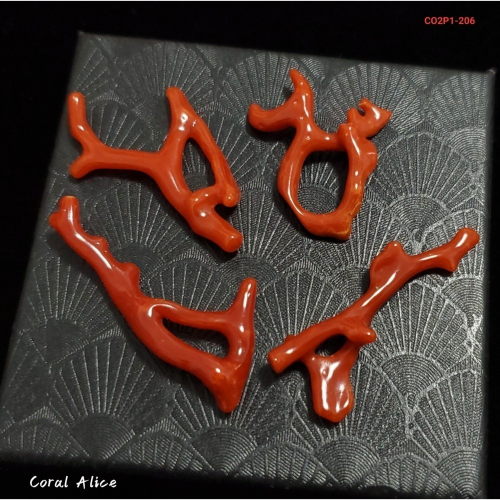 ?Coral珊寶手作-天然沙丁珊瑚/紅珊瑚自然枝(無孔) 28.6-49.4mm CO2P1-206