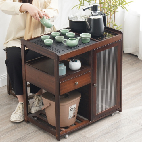 移動茶臺家用小茶桌客廳茶幾桌陽臺泡茶車燒水壺一體茶具套裝竹木