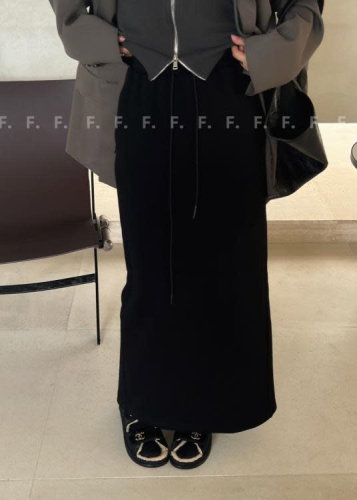 DearGod正韓女裝2022秋冬F.新款正韓休閒復古中長裙松緊腰顯瘦抽繩包臀開叉半身裙