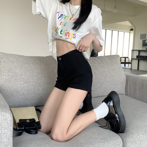 黑色大碼牛仔短褲女高腰顯瘦2022年夏季新款a字緊身超短褲熱褲子