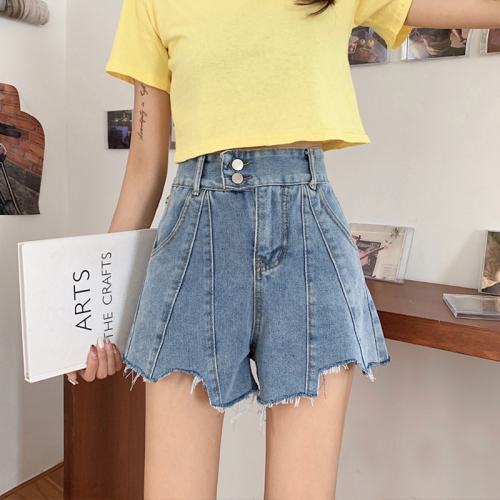 高腰牛仔超短褲女2022新款夏季寬松大碼胖mm闊腿a字熱褲薄款潮ins