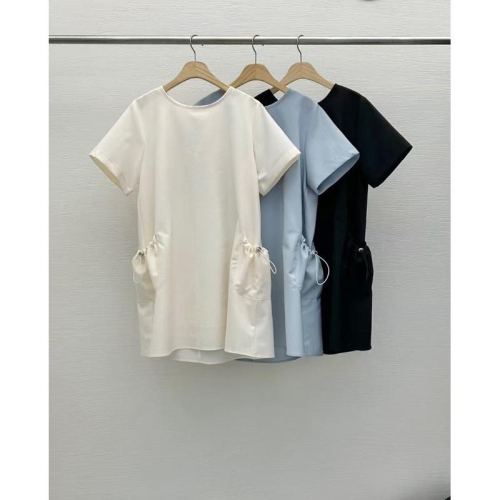 Ðöðöħö 正韓製 三色 抽繩口袋後背開衩短洋裝 修身剪裁 簡約百搭 婚禮宴會