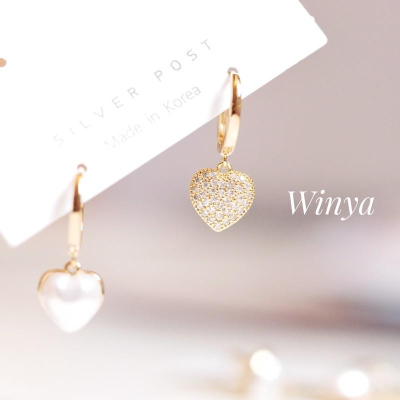 【winya 韓國飾品 現貨 】正韓 雙面愛心耳釦式耳環 限量現貨