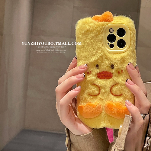 可愛毛絨立體鴨子適用iphone13/12pro max蘋果11手機殼iphonex軟殼xsmax秋冬x/xr日韓8pl