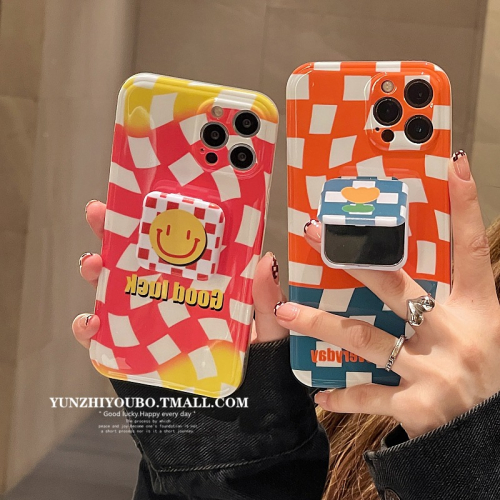 ins格紋鏡子支架適用iphone13/12pro max蘋果11手機殼iphonex軟硅膠xsmax創意x/xr日韓8