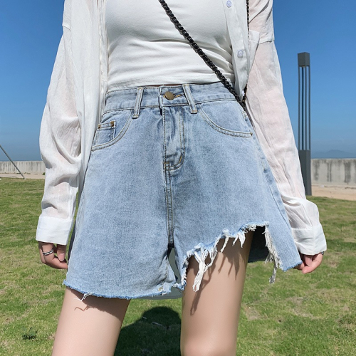 牛仔短褲女2022夏新款韓版chic寬松顯瘦闊腿高腰a字大碼胖mm熱褲