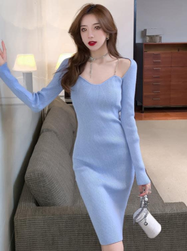 DearGod正韓女裝小洋家秋冬吊帶小禮服法式赫本風性感裙子洋裝小香風內搭針織連身裙女