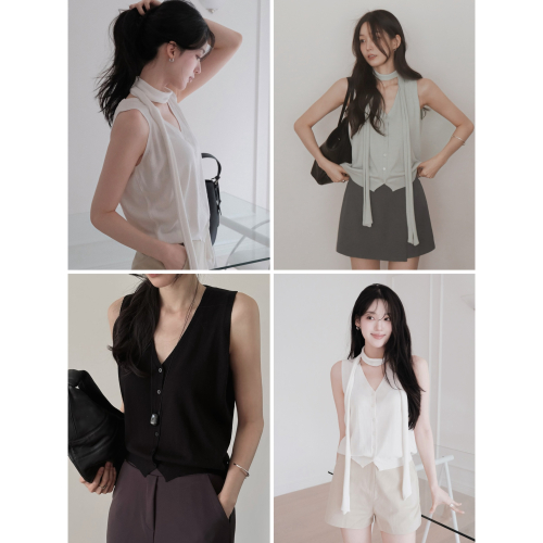 夏季莫代爾針織背心和圍巾套裝 set 4色 / slowand 얼스 썸머모달 니트베스트 ＆ 스카프