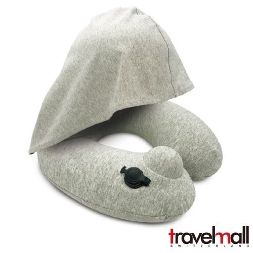 Travelmall 專利3D按壓式充氣連帽枕-灰 (袋裝版)
