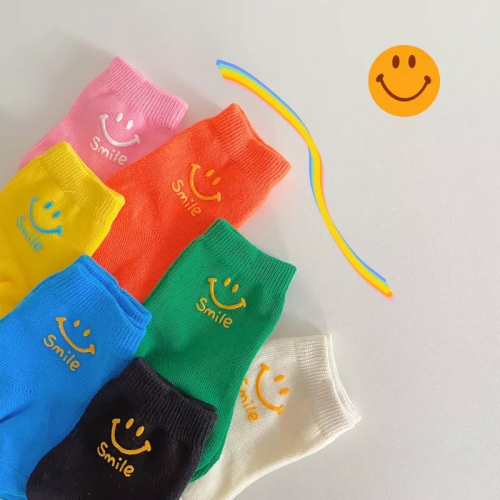 笑臉兒童襪子春秋纯棉薄款中筒襪韓國ins糖果色嬰兒襪子男女童襪K3