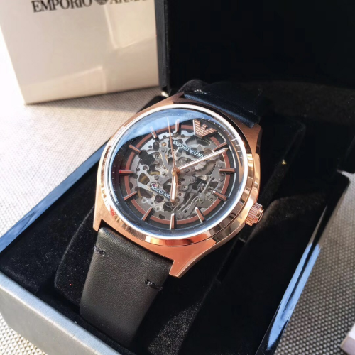 ARMANI手錶男生 新品阿瑪尼機械錶 AR60004全自動機械錶 時尚潮流鏤空透底男錶 商務休閒皮帶錶 通勤百搭腕錶